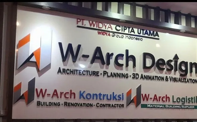 Papan nama W-Arch Design di kantor Citra Indah Square